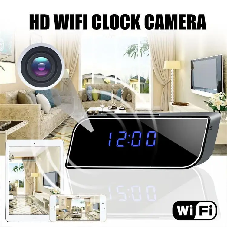1080P Motion detection H.264 P2P network desk alarm wifi clock camera with night vision