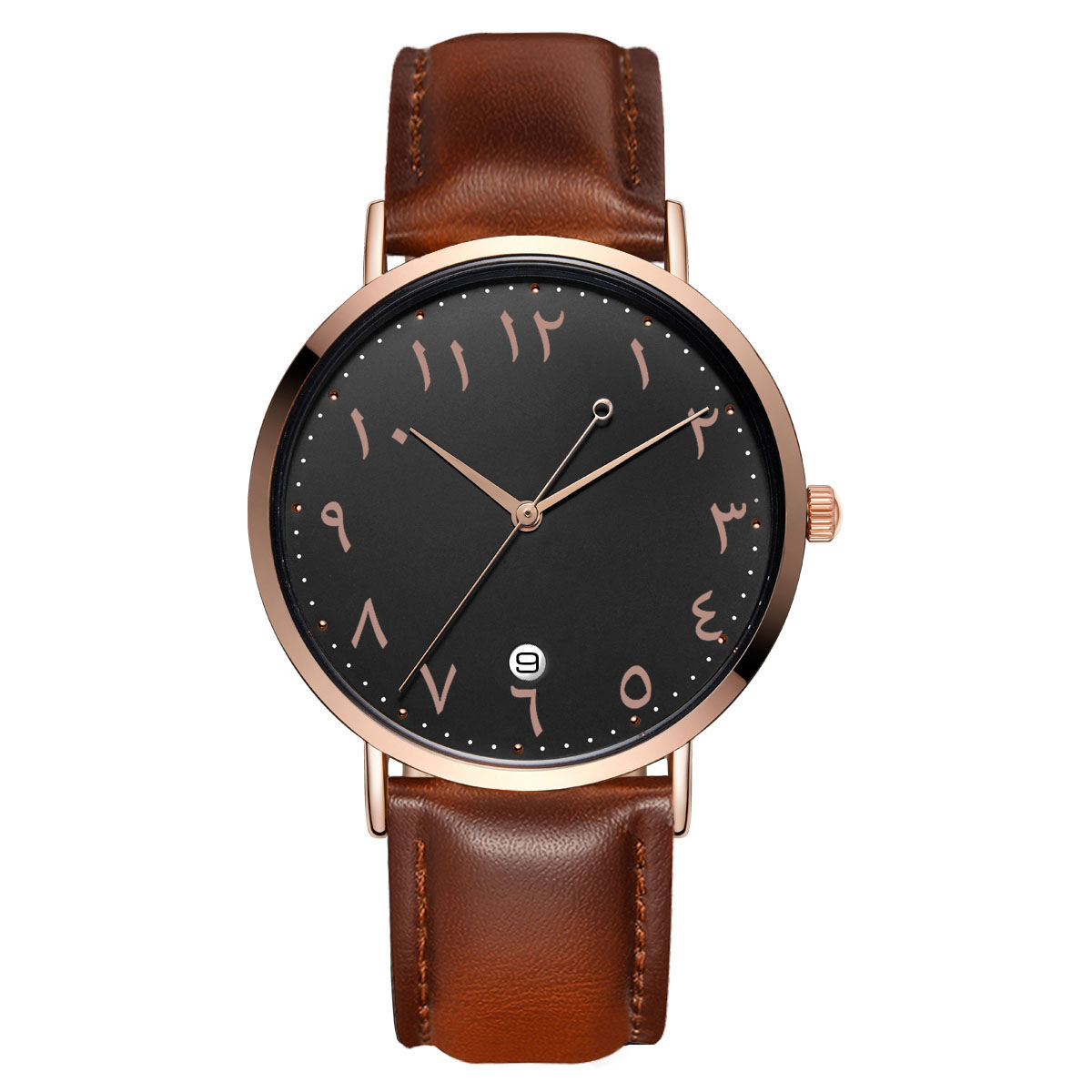 阿拉伯数字皮革手表经典男士女士简约表盘石英手表定制徽标