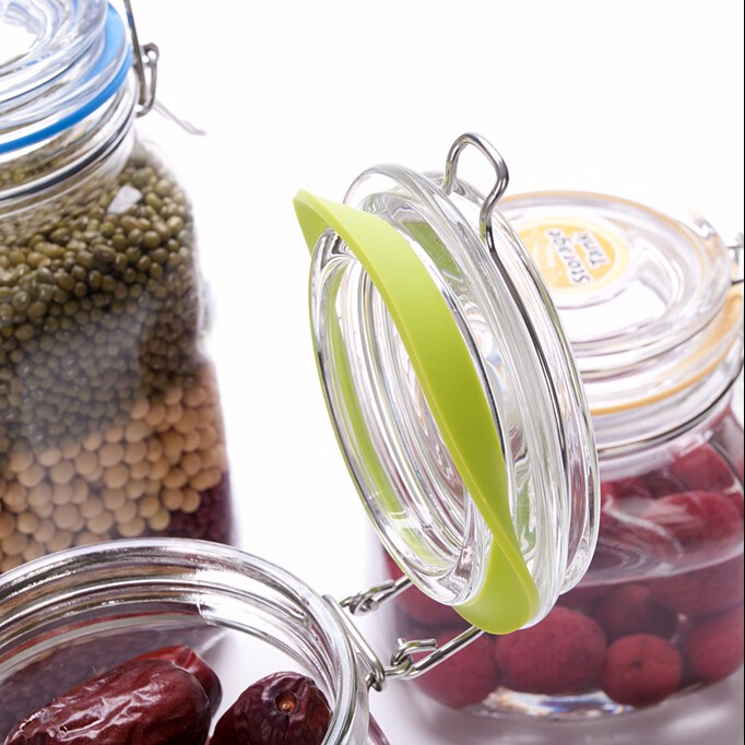 Square Glass Kitchen Storage Canister Jars - Crystal Clear Food Storage Jars With Clear Lid And Bail & Trigger Hermetic Seal