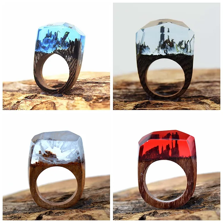 Fashion Resin Wood Rings, Black Forest Fangorn Parts Tree Film Resin Wood Ring