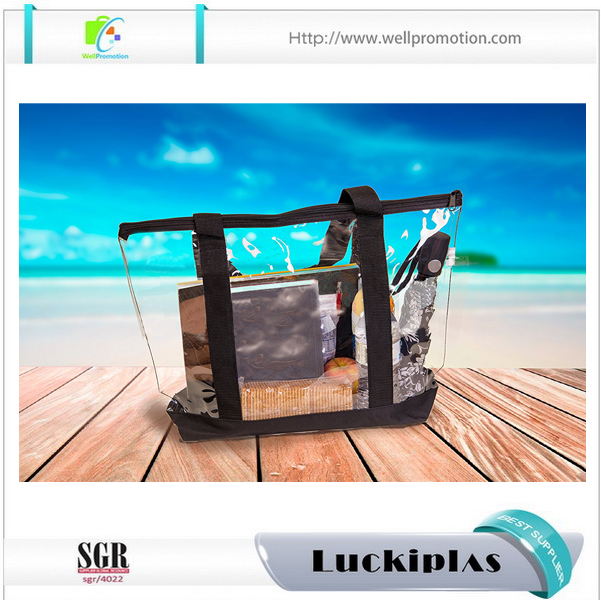 Borsa tote in plastica da spiaggia personalizzata da donna, borse tote in PVC trasparente all'ingrosso per la promozione