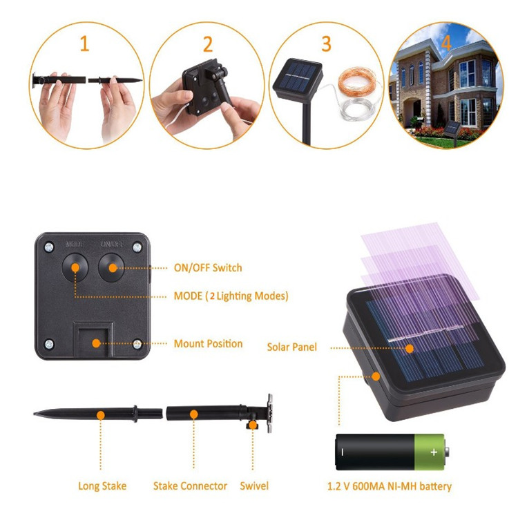 Outdoor LED Solar Light Copper Wire String Light Led  Light Chain For Christmas Decoration