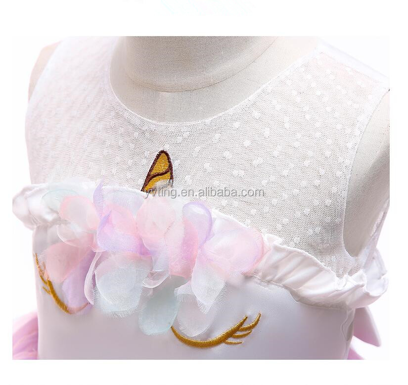 Girls Unicorn Dress Children Summer Birthday Party Net Yarn PengPeng Princess Dress