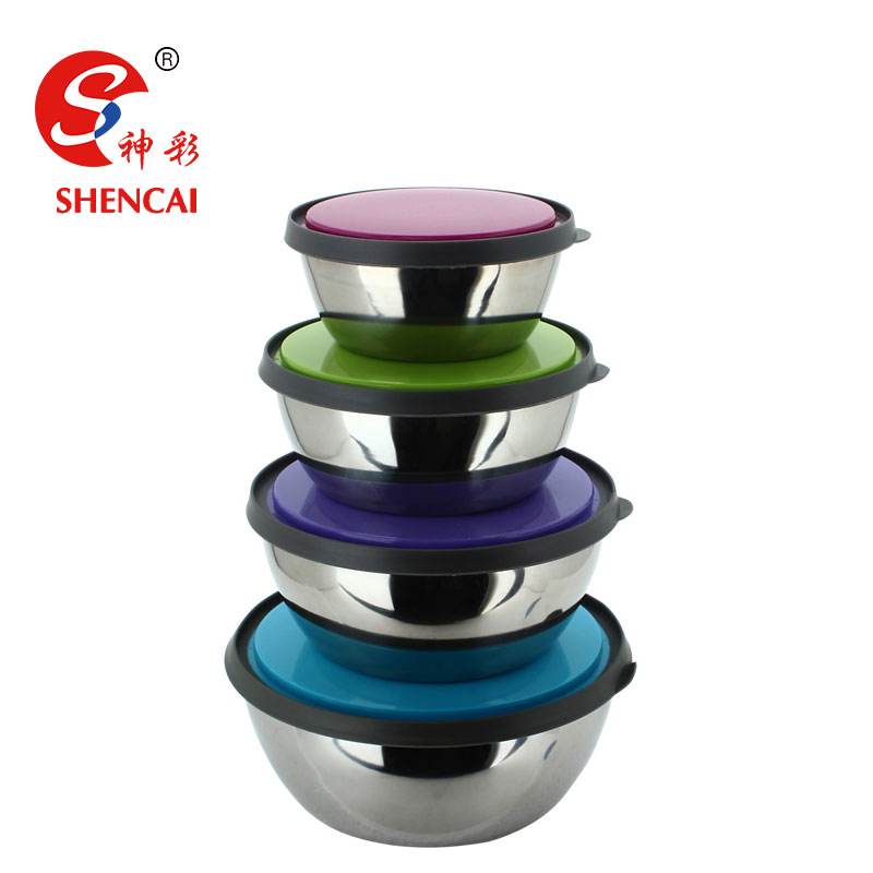 4pcs stainless steel mixing bowl set metal salad bowl food carrier container with lid