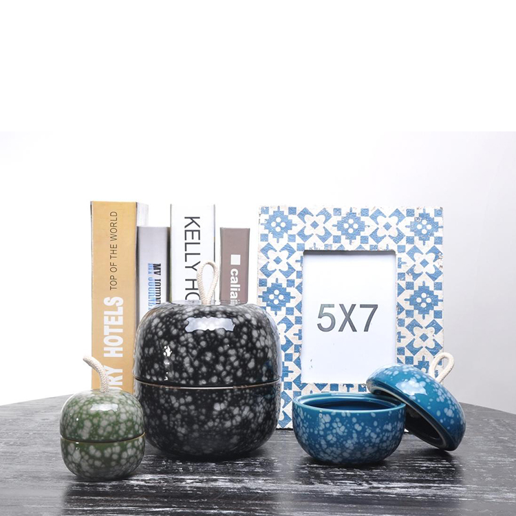 Wholesale empty luxury marble black color ceramic candle jar with dome lid for candle