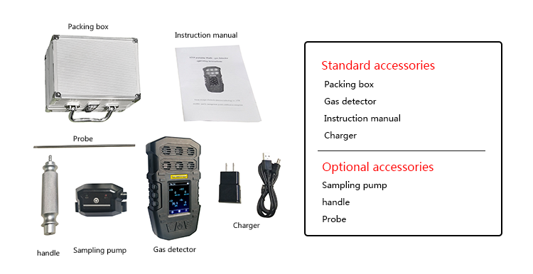 S318 Zhongan portable multi gas alarm detector gas analyzer with alternative external pump for gas leak 6 in 1