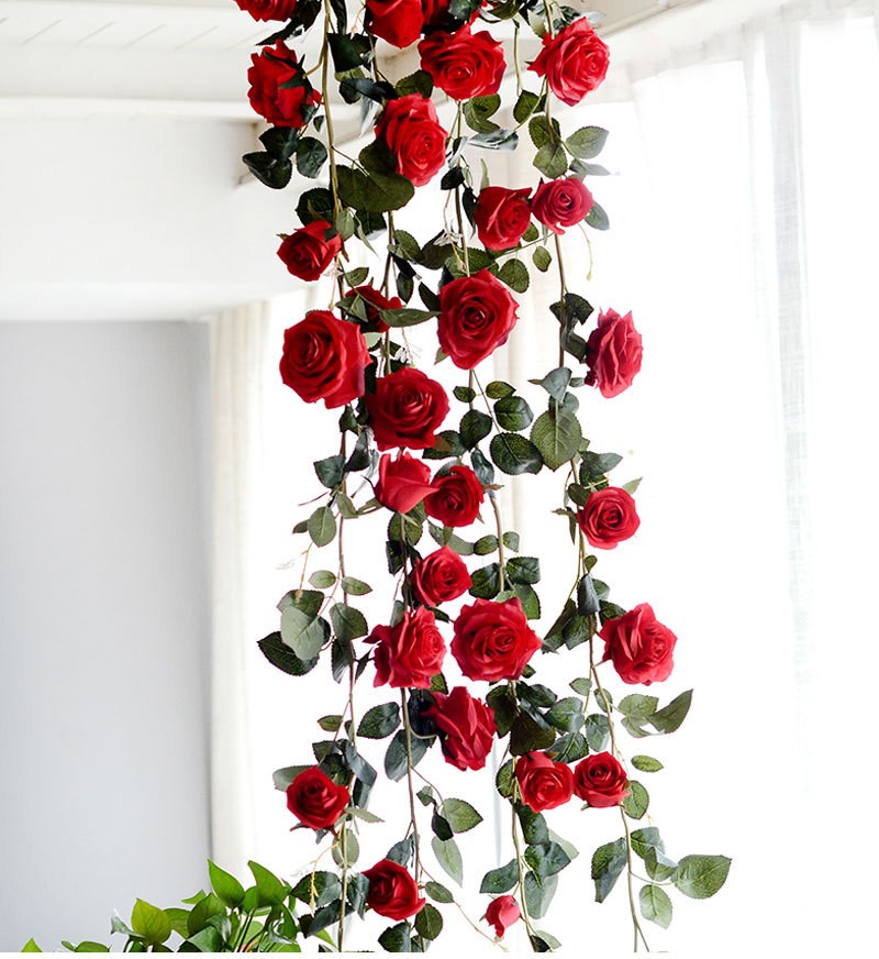 热卖人造挂花丝花玫瑰花藤为婚礼 - buy flower vine,silk flower