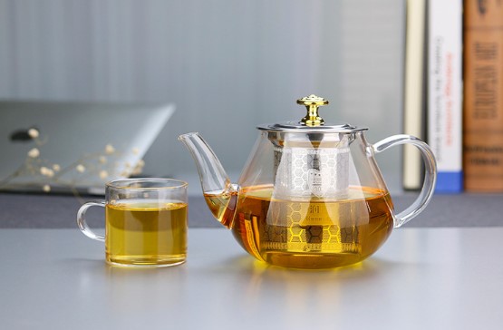 Handblown clear high borosilicate small glass teapot with infuser