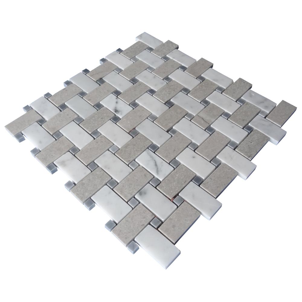 finest quality cinderella gray bianco carrara mixed basket weave lattice marble mosaic