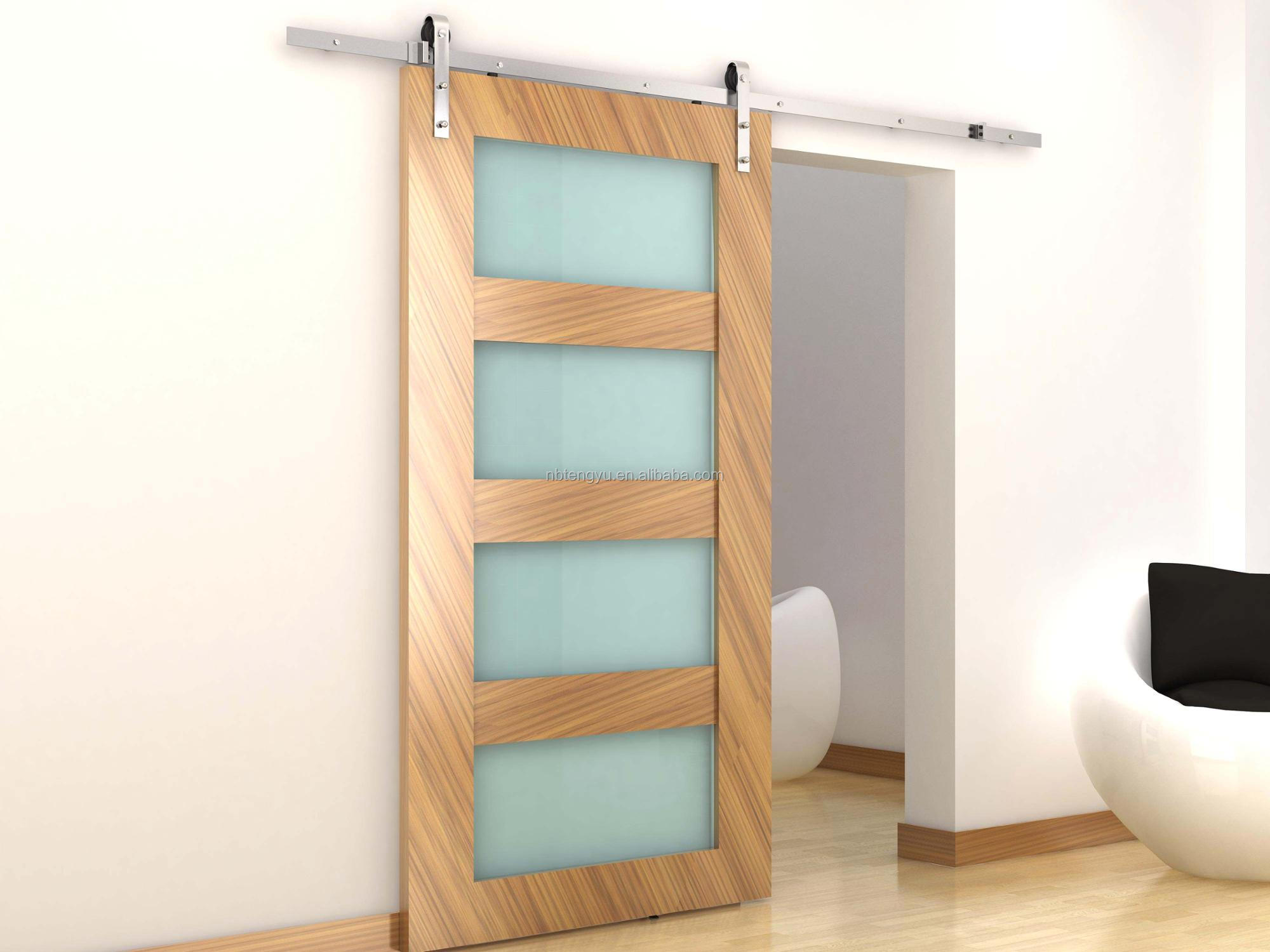 Interior four sliding barn french door slab wood door design