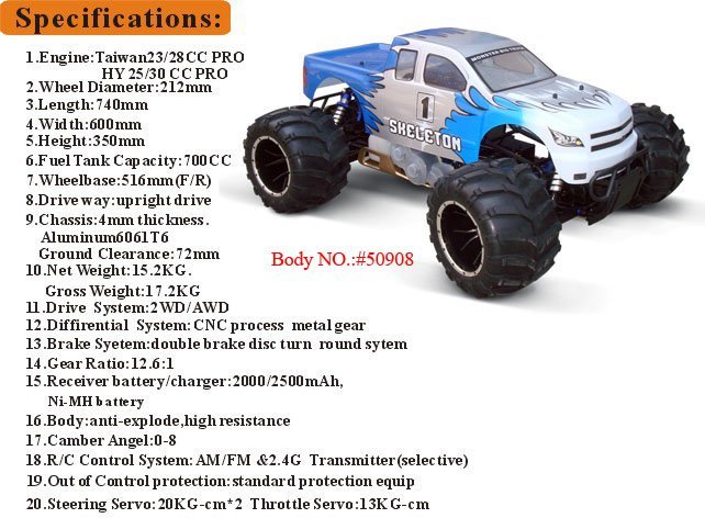 1/5スケールガスRCカー 30ccエンジン搭載モンスタートラック 4WD