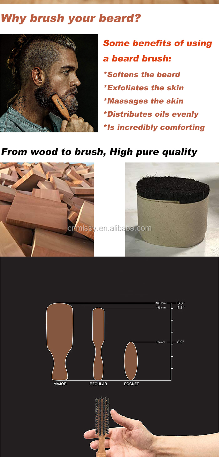 Best Beard Brush 100% Boar Bristle Beard Care OEM ODM Private Label Medium Firmness Great for Beards & Hair OEM Waterproof
