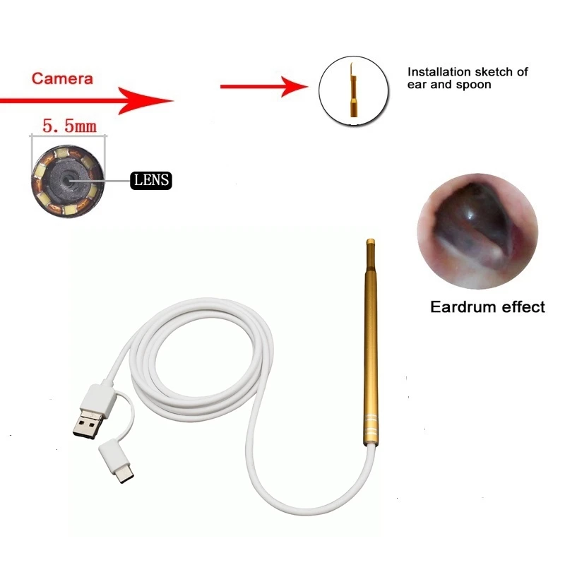 3 In 1 Dropshipping Usb 5.5mm Visual New Hd Ear Wax Removal Cleaning Ear Cleaning Endoscope Camera