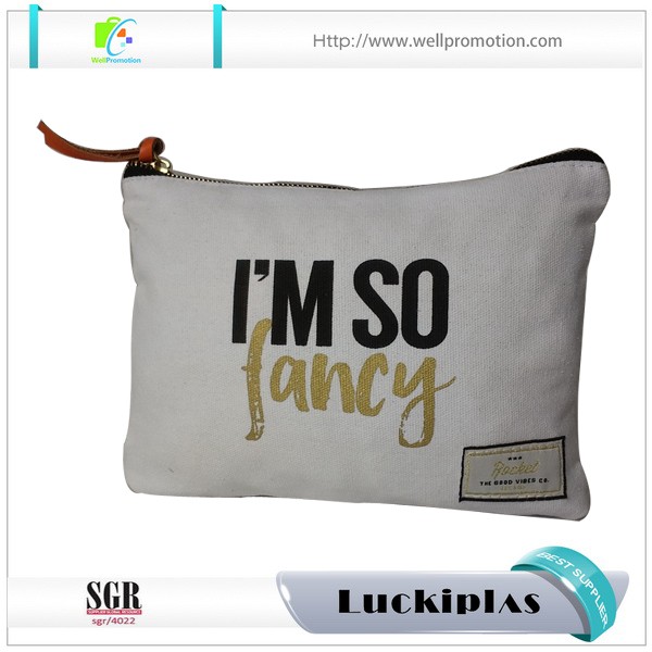 Bolsa de cosméticos de maquillaje de lona con impresión de sublimación personalizada con cremallera de metal