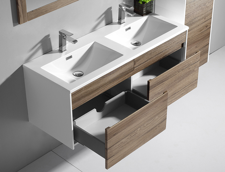 Western modern wall hung MDF bathroom vanity cabinet with mirror