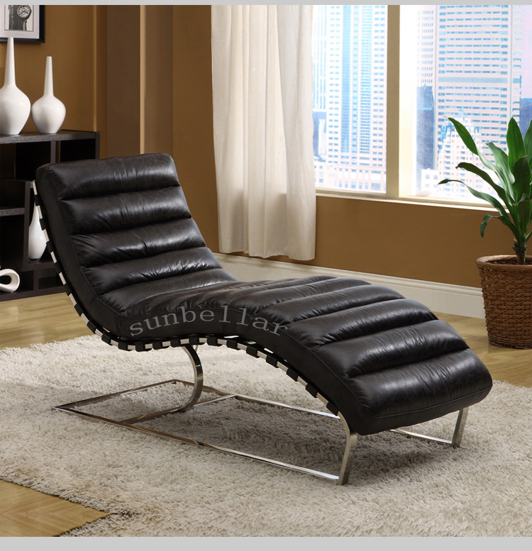 genuine leather armless chaise lounge antique distressed leather stitch recliner chair living room bedroom lounge chair