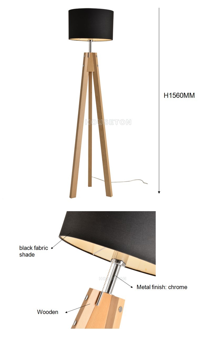 Factory price black fabric designer wooden tripod floor lamp shade
