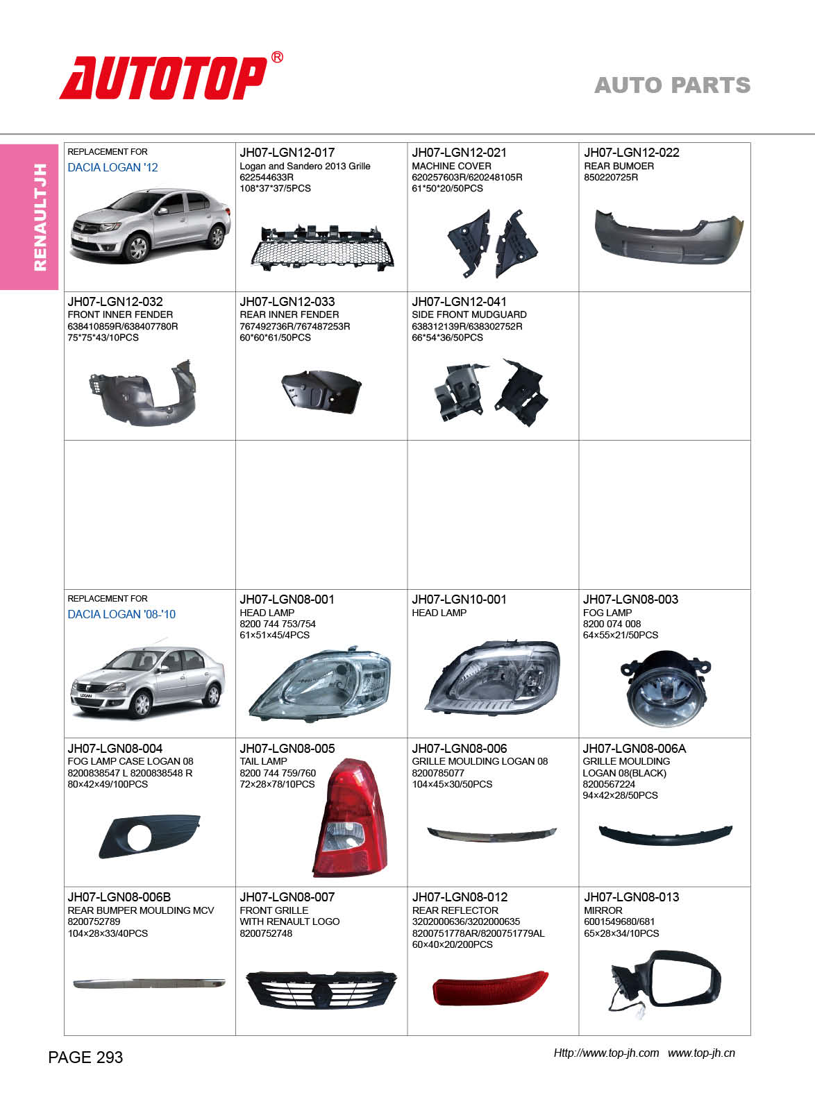 carval/jh/autotop 雷诺 dacia logan 08-10/2012