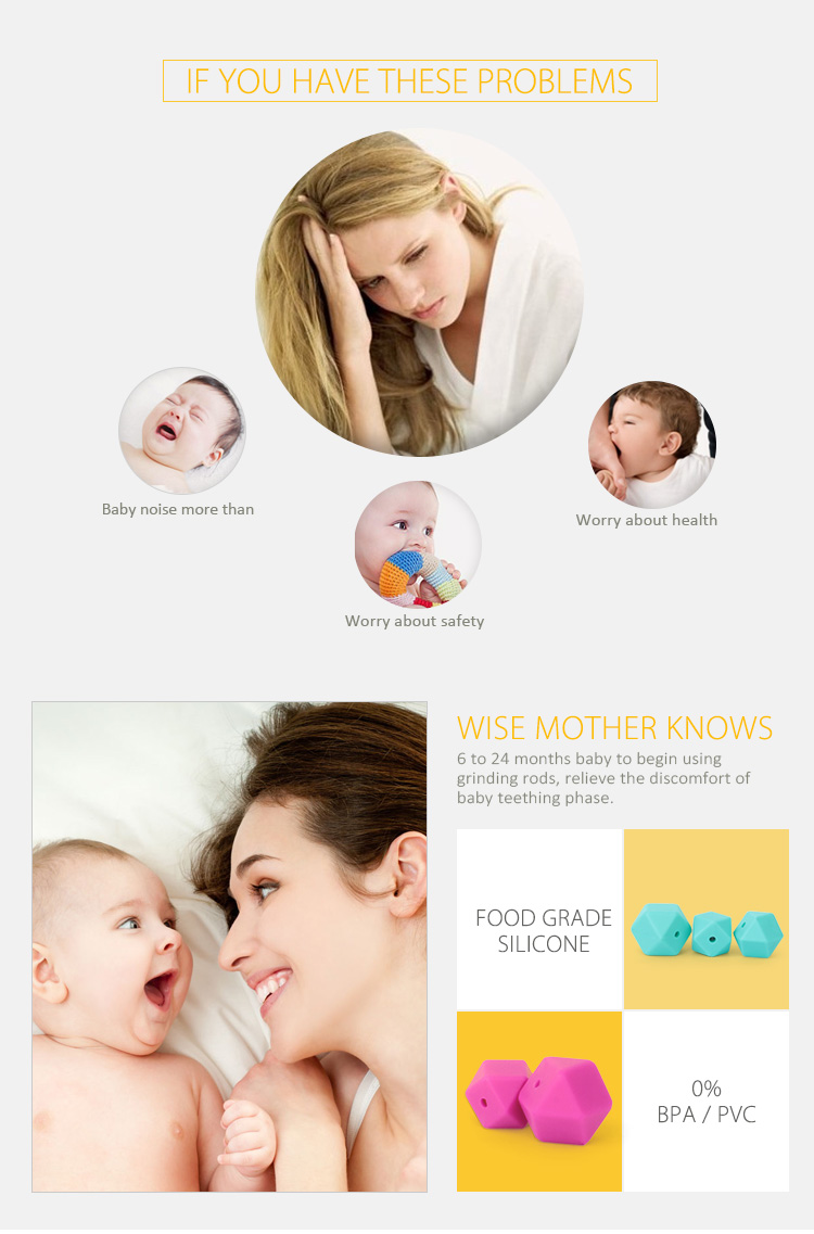 Fast Shipping Eco-friendly Safety Chewable Silicone Beads Silicone Hexagon Bead For Baby Teething