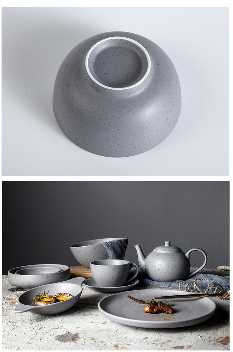 5 Inch Grey Speckled Ceramic Bowl For Rice Salad Soup