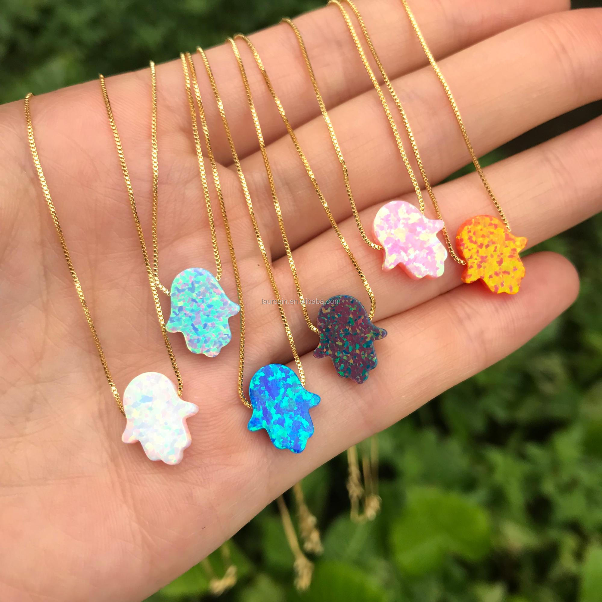 Gold Filled Real Opal Hamsa Necklace LS-D580 Yoga Meditation Hamsa