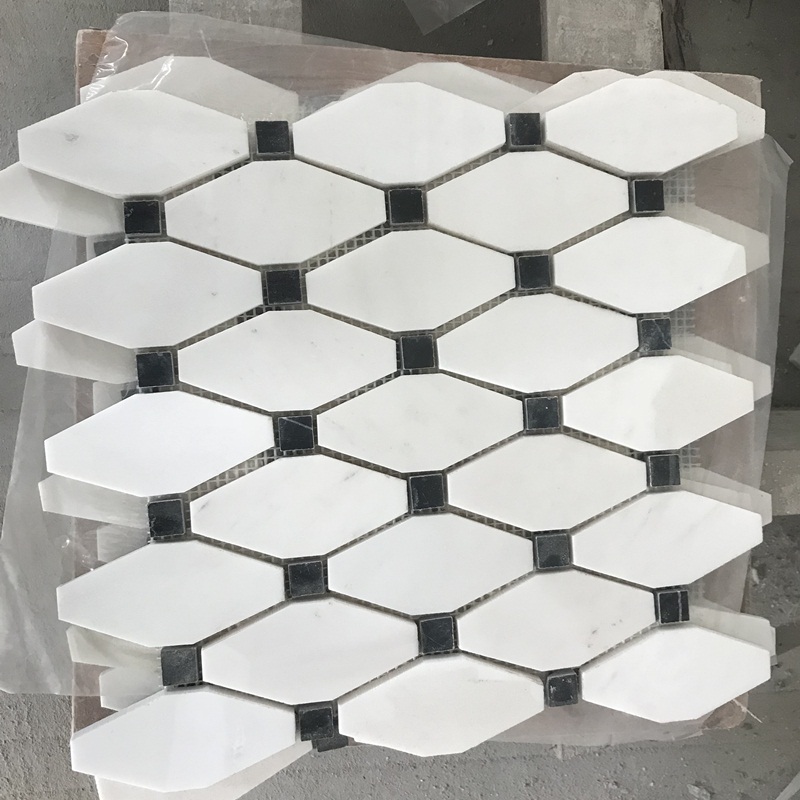 Eastern white marble stone mosaic rhomboid long octagon tile