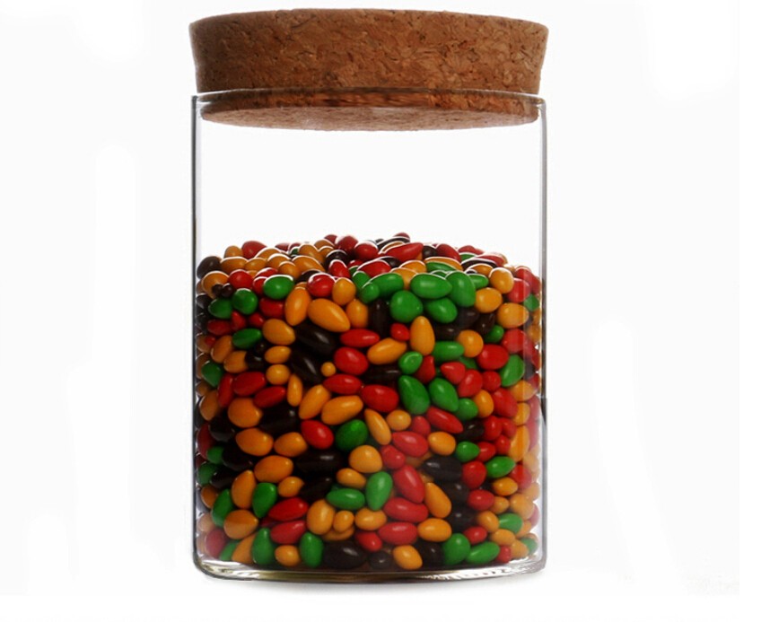 Promotional food grade wood lid candy spice heat resistant storage glass jar