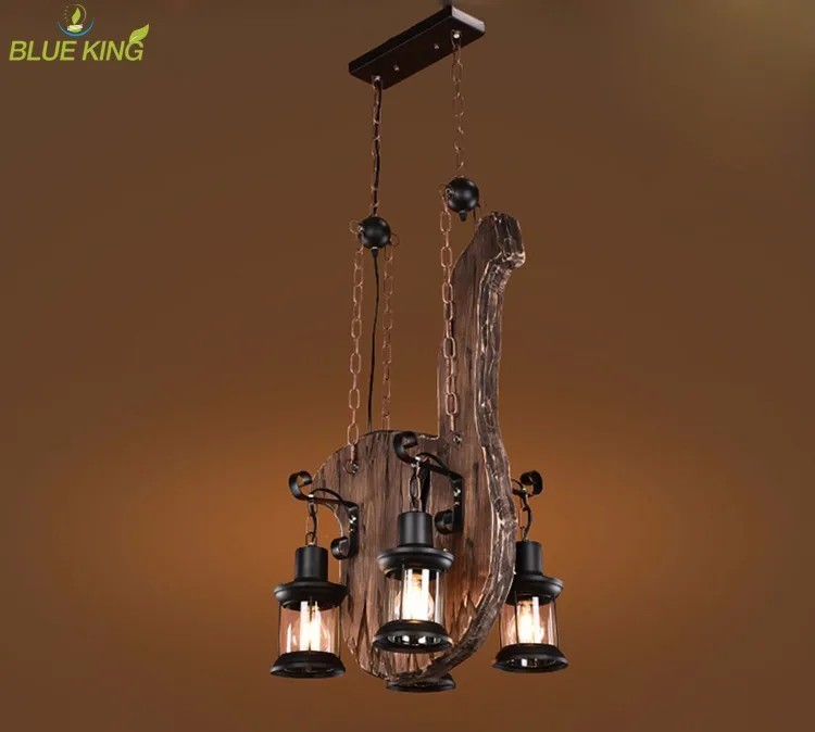 Metal Rustic design loft solid wood dining room pendant chandelier Led Decor  Suspension Lampara