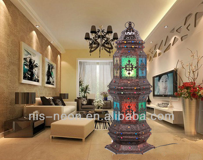 Moroccan style antique red carving flower lampshade floor lamp