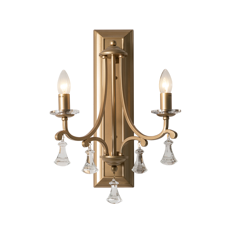 2 lights vintage wall lamp American vintage metal crystal  living room TV background wall lamp modern hotel bedroom bedside lamp