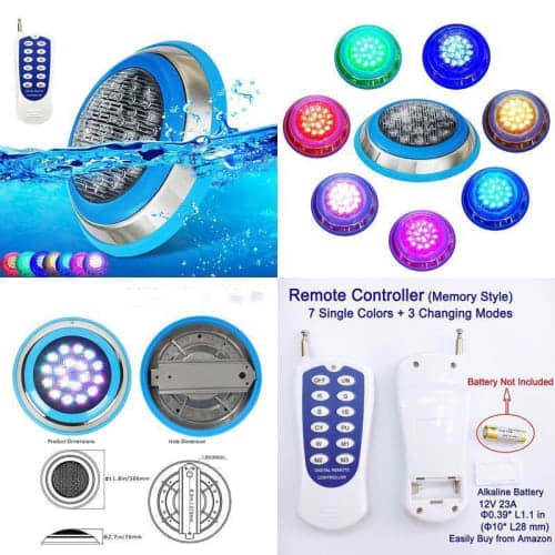 Swimming Pool Light Underwater Pond 18W 7 Colours Bright LED IP68 with RF Remote