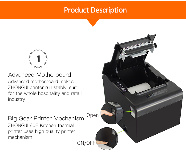 Auto Cutter 80mm Ethernet Port Thermal Printer For Restaurant Kitchen