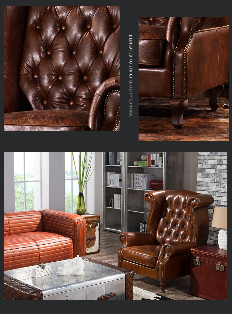 high back chairs for hotel guest room armchair tufted buttons back pure leather vintage brown upholstered chair