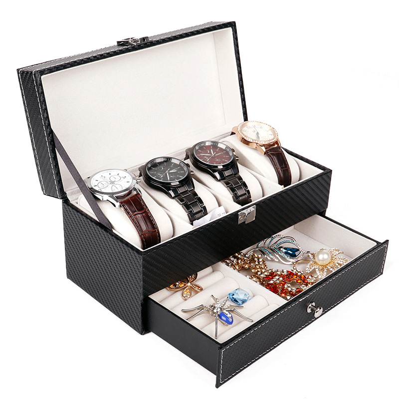Wholesale Double Layer Black PU Jewelry Watch  Storage Box