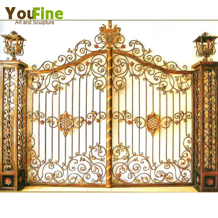 定制金属铁门与金色油漆 - buy iron gate with golden paint,metal i