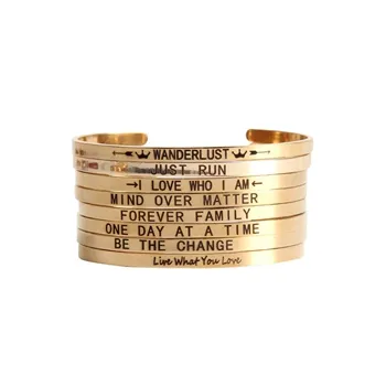Fashion Rainbow Jewelry Hand Stamped Stainless Steel Custom Stamp Engraving Cuff Bangle Motivation Bracelet