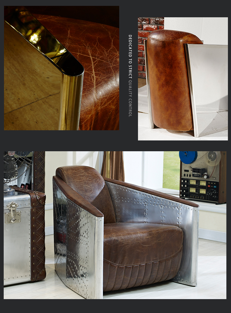 luxury vintage genuine leather stainless steel armchair recliner sofa America living room lounge chair leather clubs chair