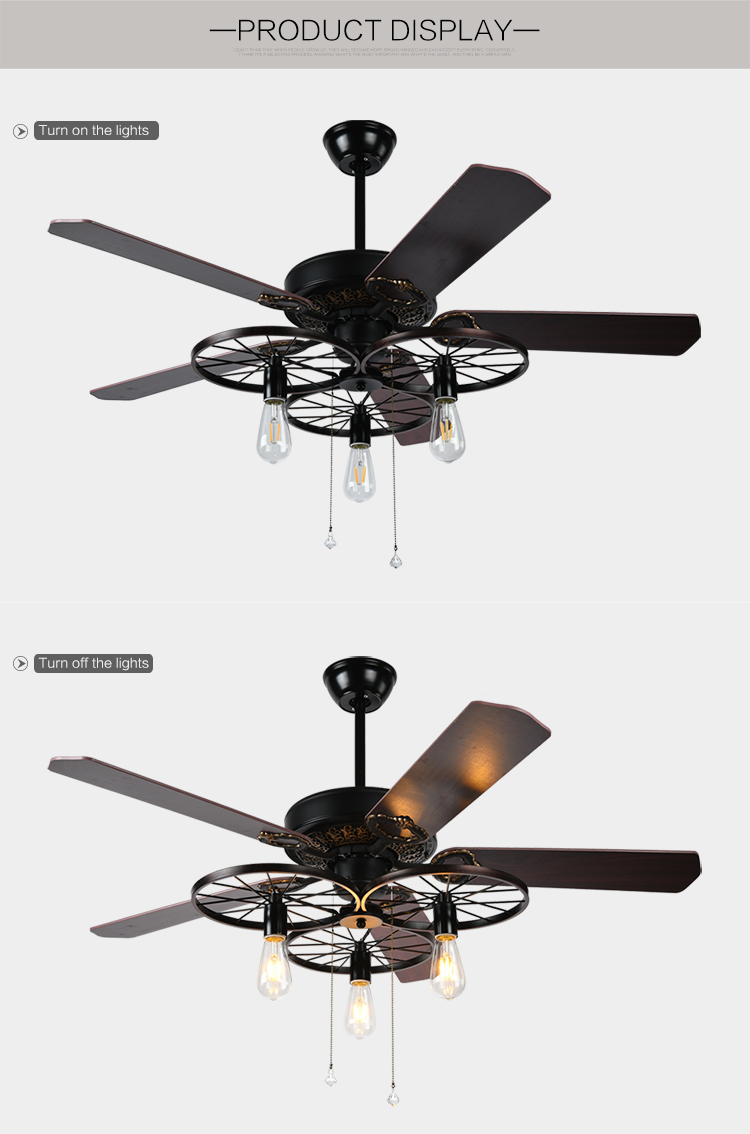 Breezelux hot sallings Retro Style Pine Wood chandelier Pendant Hotel Ceiling Fan  Light with Bulbs