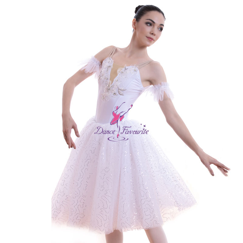 White Ballerina Dance Costume for Women - Long Tutus