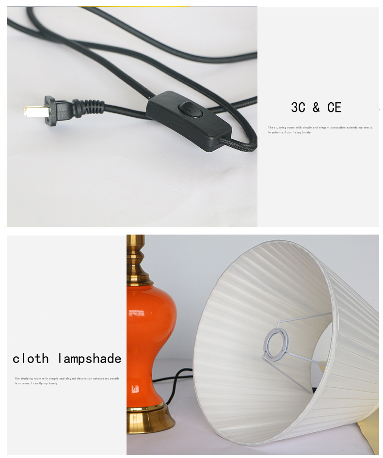 Jingdezhen design table lamp for bedside  classic  ceramic table light with yellow orange for decor in living room E27 holder