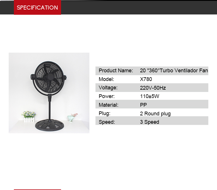 Multi-Angle 360 Degree Rotation Industrial Plastic Floor Fan 20 Inch Turbo Fan