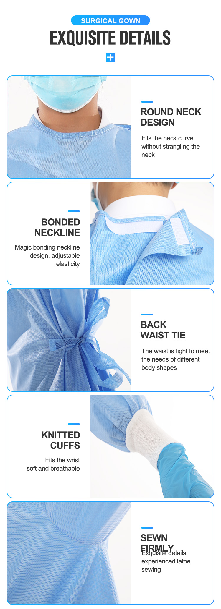 510K EN13795 PE Isolation Gown Medical AAMI Level 4 Surgical Gown