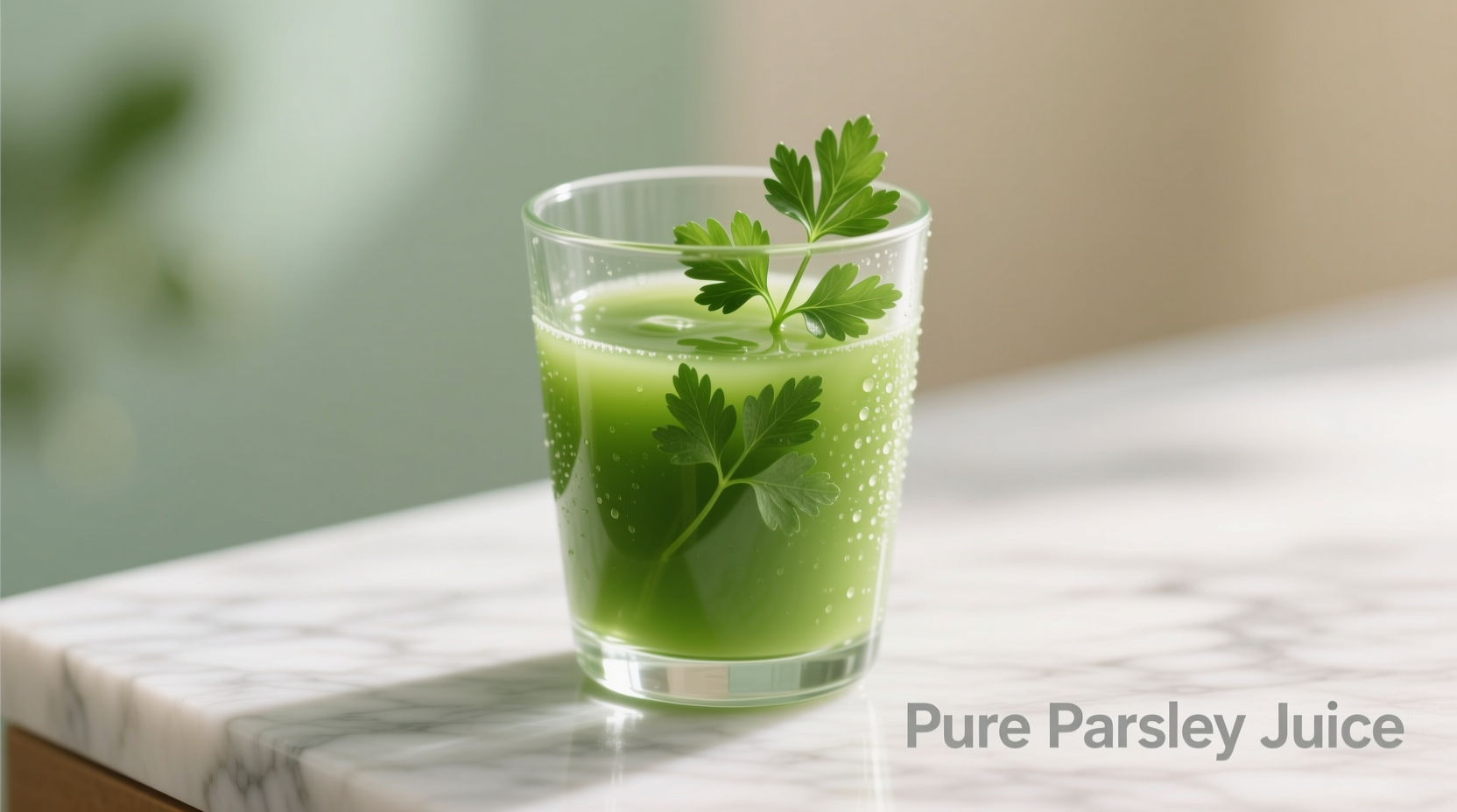 Fresh parsley juice in glass with sprigs