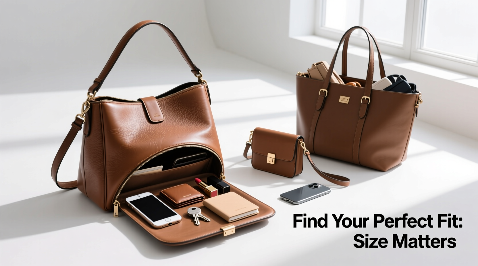 how to pick the ideal shoulder bag size to fit your phone and daily essentials