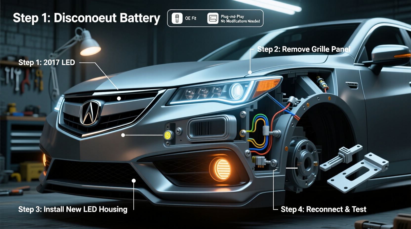 tlx 2017 led fog light install