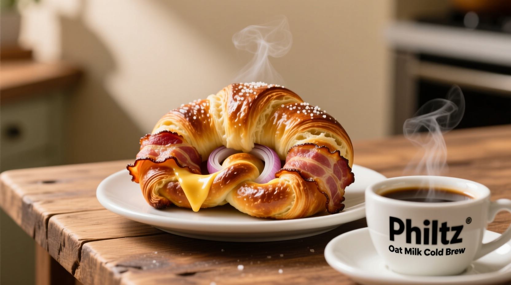 Bacon Onion Pretzel Croissant Philz Calories: 420 Per Serving