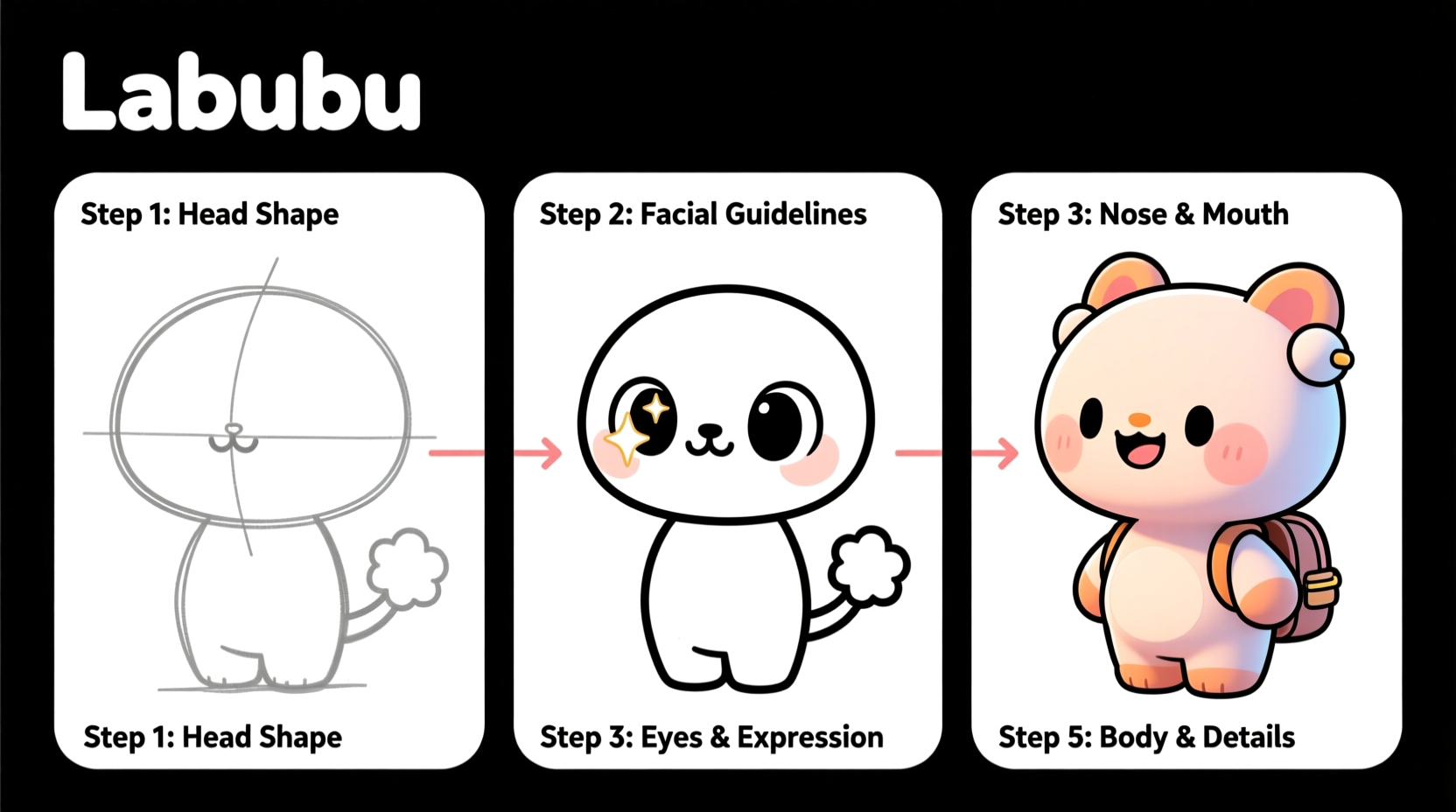 how to draw labubu step by step