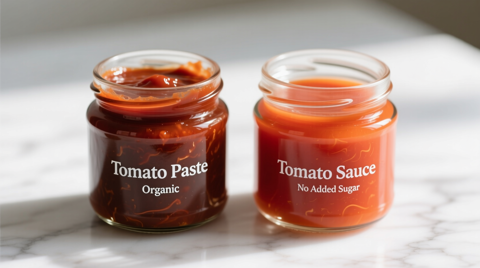 Tomato paste and sauce comparison in jars