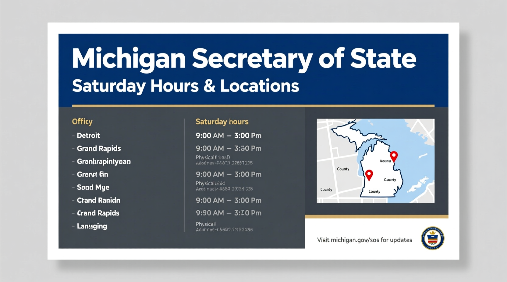 what secretary of state is open on saturday in michigan