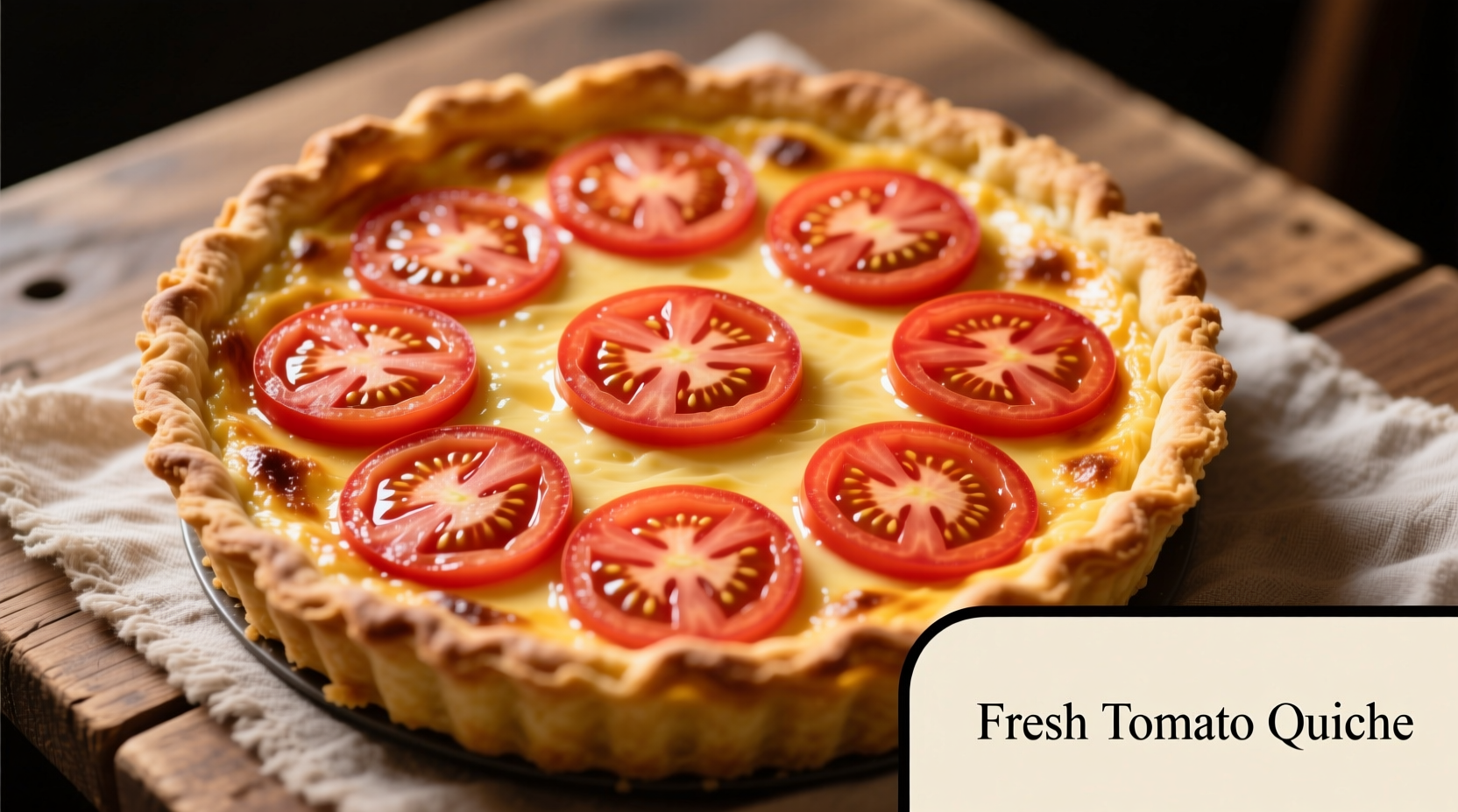 Fresh tomato quiche with golden crust and visible tomato slices